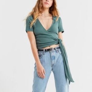 Urban Outfitters UO Project Social T Bailey Wrap Crop Tee Teal Women's Small S